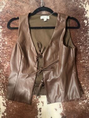 She + Sky Olive Brown Faux Leather Vest